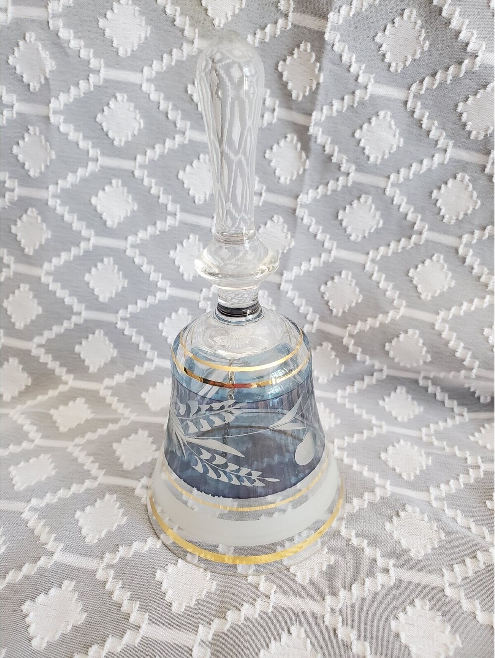 MCM Czech Bohemian Etched Blue/gold Bell